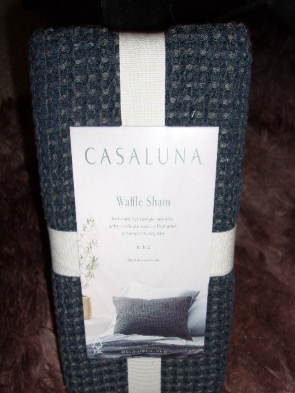 Casaluna  King Textured Waffle Pillow Sham Dark Mineral Blue Blue New